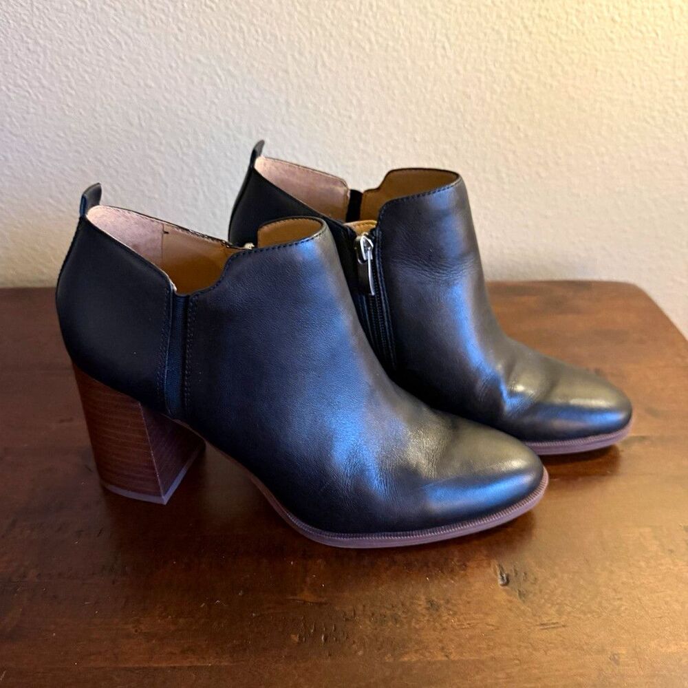 Franco Sarto Dante Black Leather Ankle Boots Almond Toe Women’s US 7.5 EUC